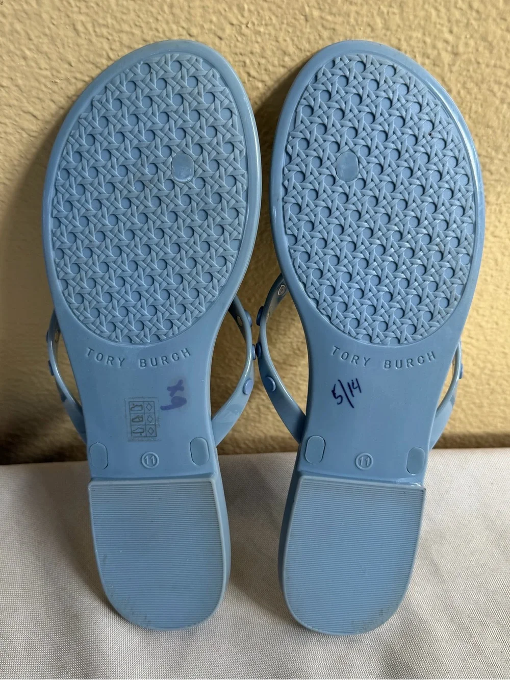 Tory Burch Studded Jelly Thong Sandals  Blue Gray Size 11 Excellent Condition!